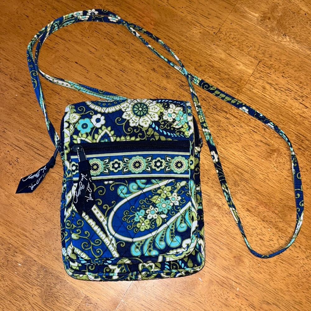 Vera Bradley Quilted Cross Body Bag Rhythm & Blues Retired Print Blue and Green